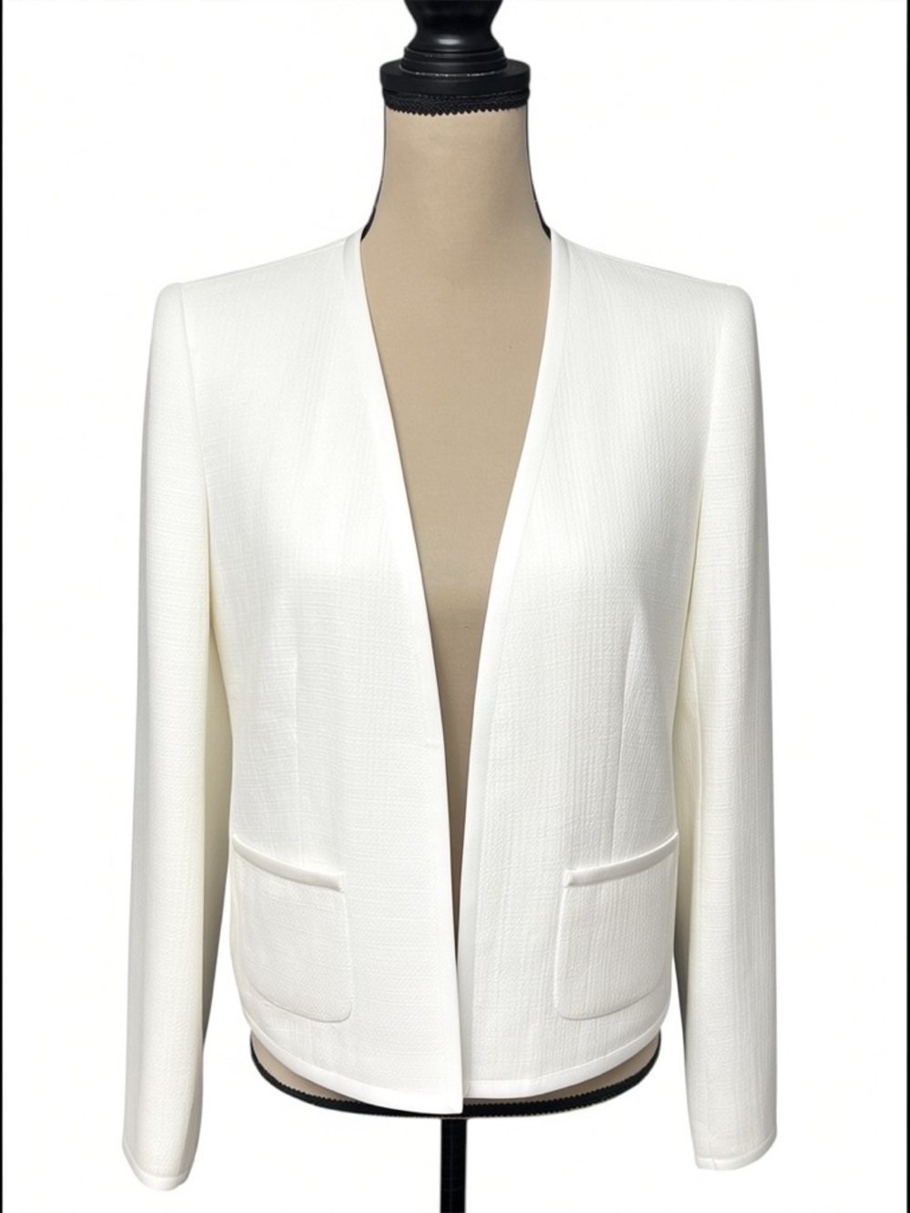 W By Worth Ivory Blazer Size 10 Womens Linen Blend Open Front Jacket Chic - Picture 3 of 8